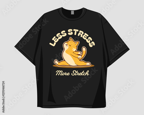 Cat yoga graphic illustration for t-shirt design and merch, Funny cat exercise, meditation. Cute cat design for print