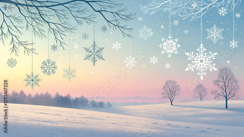 A beautiful pastel winter background with delicate falling snowflakes, creating a