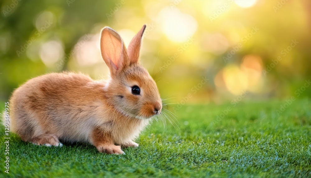Adorable Little Rabbit Frolicking on Verdant Grass Field with Dreamy Bokeh Background During Springtime Bliss, Showcasing Joy and Serenity Adorable Little Rabbit Frolicking on Verdant Grass Field with Dreamy Bokeh Background During Springtime Bliss, Showcasing Joy and Serenity
