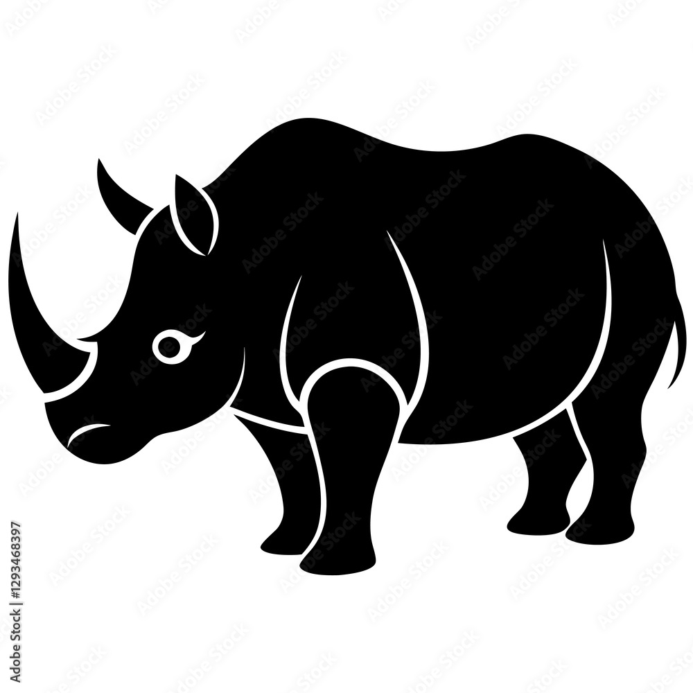 Fototapeta premium Rhinoceros Silhouette Vector Icon High-Quality Design on White Background.