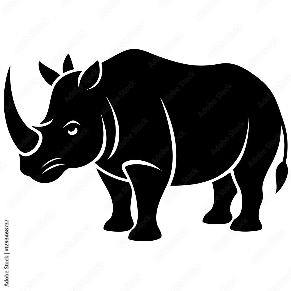 Fototapeta premium Rhinoceros Silhouette Vector Icon High-Quality Design on White Background.