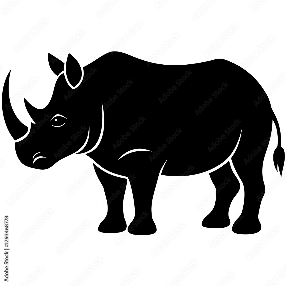 Fototapeta premium Rhinoceros Silhouette Vector Icon High-Quality Design on White Background.