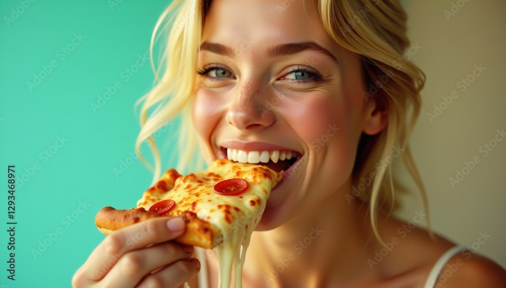 Juicy pizza and beautiful girl close-up Juicy pizza and beautiful girl close-up