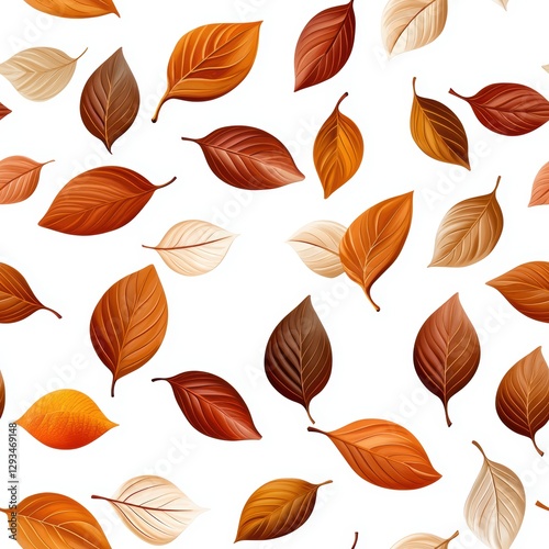 Colorful Autumn Leaves Seamless pattern on White Background, Perfect for Seasonal Designs and Nature Themes