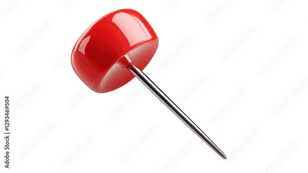 A classic red push pin with a shiny plastic head and a sharp metal point. Suitable for office, school, or organization-themed visuals. A classic red push pin with a shiny plastic head and a sharp metal point. Suitable for office, school, or organization-themed visuals.