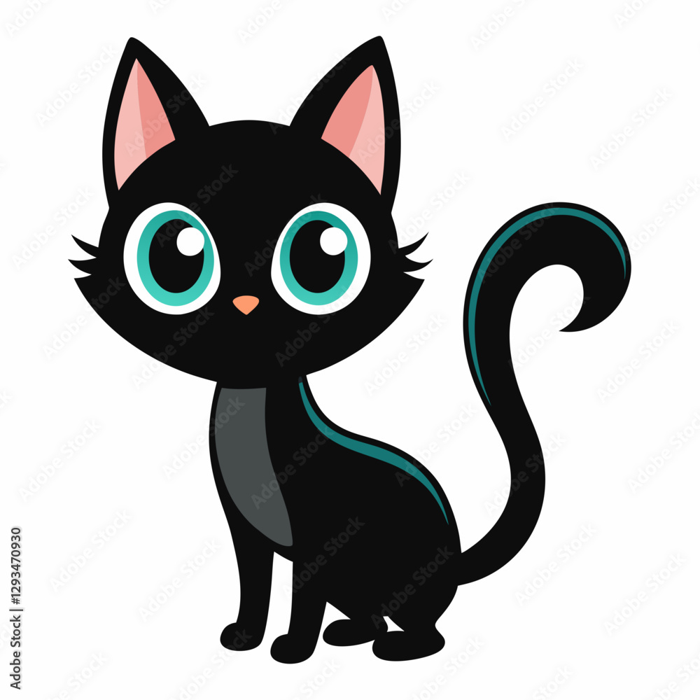 Cute Black Cat with Big Blue Eyes Sitting Vector Illustration
Cute Black Cat with Big Blue Eyes Sitting Vector Illustration