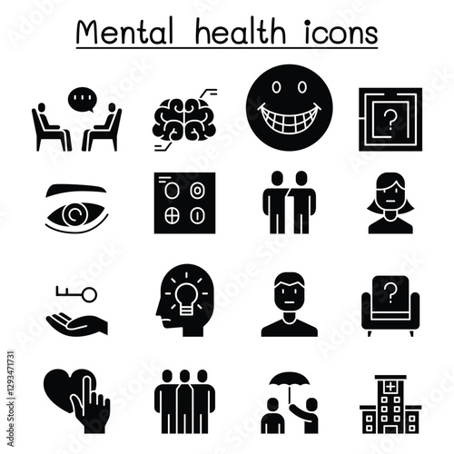 Mental health icon set in thin line style
