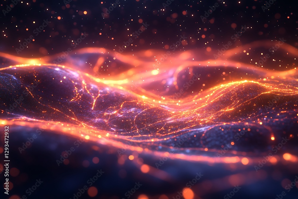 Obraz premium Glowing particles flow cosmic landscape