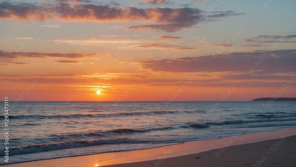 Serene Sunset Over Calm Beach Waves With Clear Skies Perfect For Inspirational Text Or Quotes Serene Sunset Over Calm Beach Waves With Clear Skies Perfect For Inspirational Text Or Quotes
