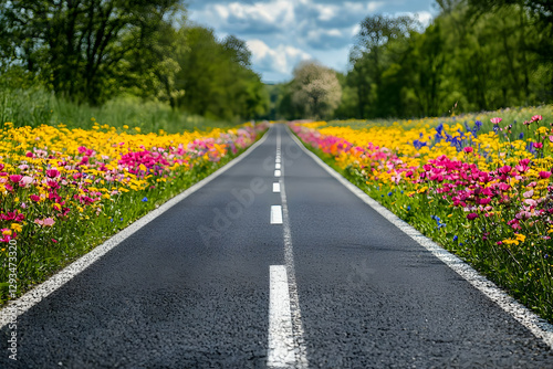 Vibrant Floral Roadway - Springtime Illustration