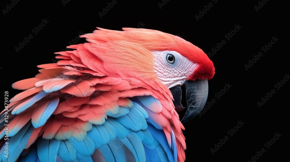 Obraz premium Vibrant scarlet macaw with bright feathers perched against a black background