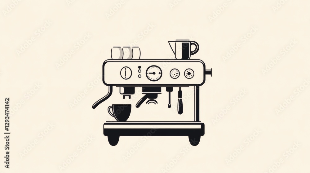 Classic espresso machine showcasing coffee preparation with cups on a neutral background Classic espresso machine showcasing coffee preparation with cups on a neutral background