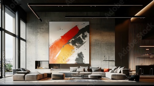 Artistic Modern Living Room, a vibrant space showcasing bold color accents, unique sculptures, and statement pieces that inspire creativity and style in contemporary design.