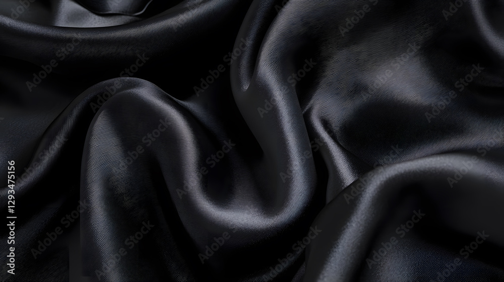 Fototapeta premium Elegant dark silk fabric with dramatic folds textiles showcase studio setting close-up view luxurious design inspiration
