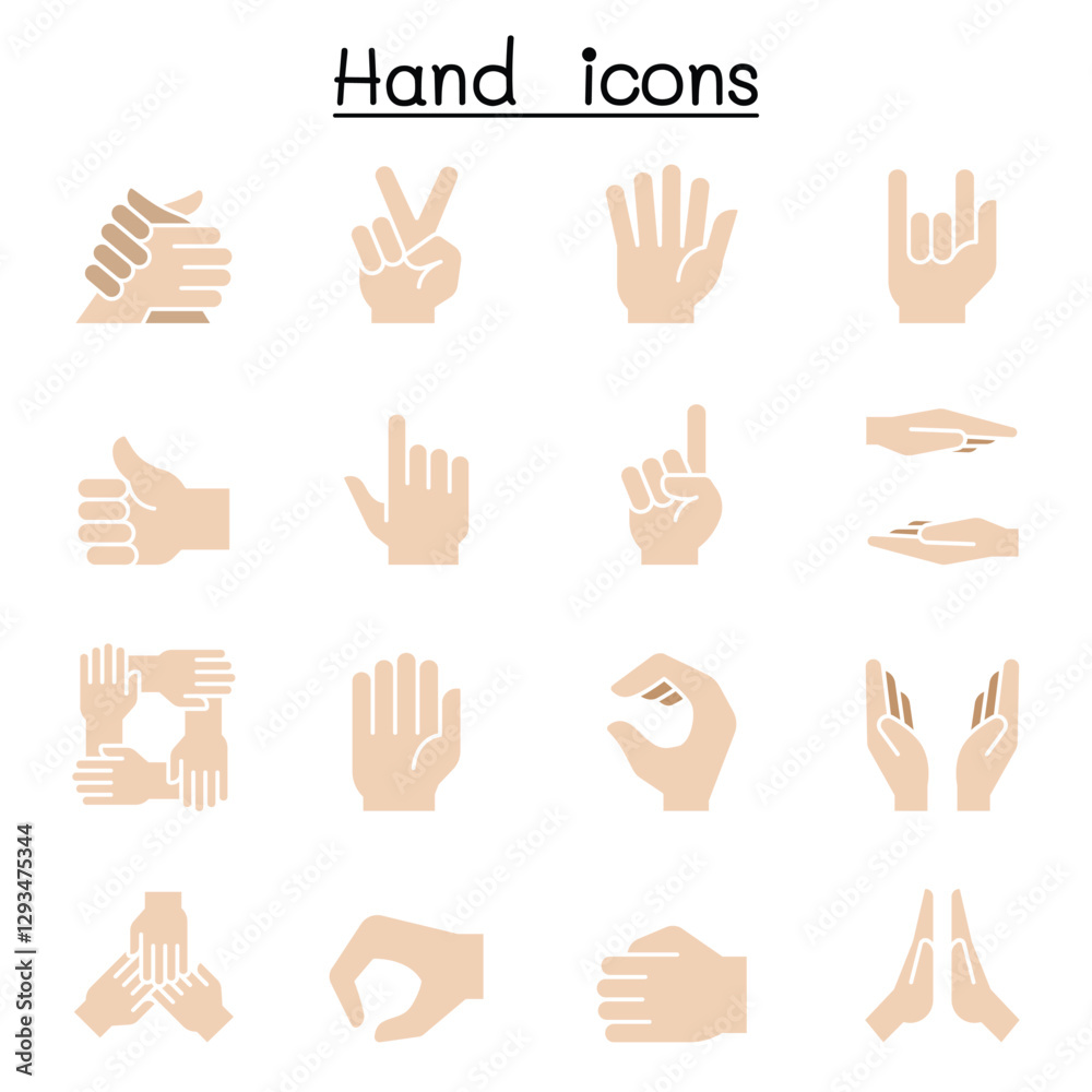 Hand icon set in thin line style Hand icon set in thin line style