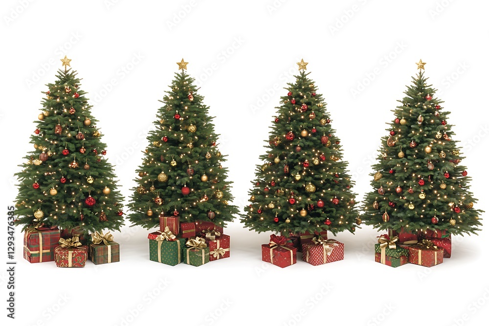Fototapeta premium Four Decorated Christmas Trees with Gifts