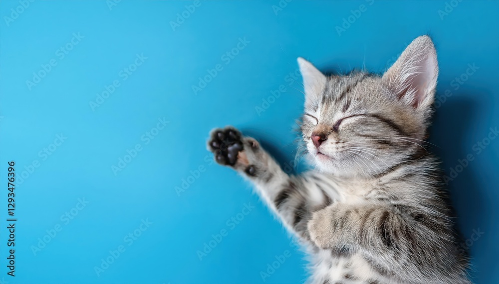 Adorable Kitten Snoozing on Blue Backdrop Soft Whiskers Against a Tranquil Sea of Blue, Captivating View for Digital Art, Home Decor, and Design Inspiration. Adorable Kitten Snoozing on Blue Backdrop Soft Whiskers Against a Tranquil Sea of Blue, Captivating View for Digital Art, Home Decor, and Design Inspiration.