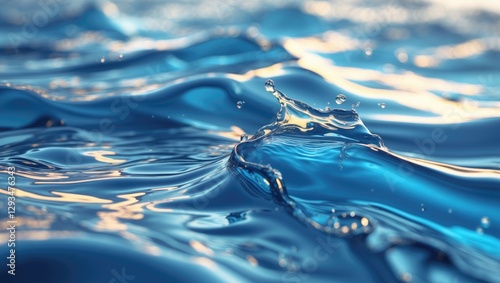Closeup of shimmering blue water surface with sunlight reflections creating an abstract image for backgrounds and graphic design use.