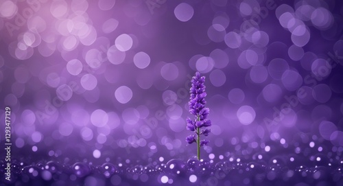 Lavender flower standing alone on a soft purple bokeh background creating a serene and enchanting atmosphere for design projects.