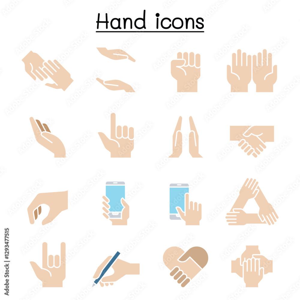 Hand icon set in thin line style Hand icon set in thin line style