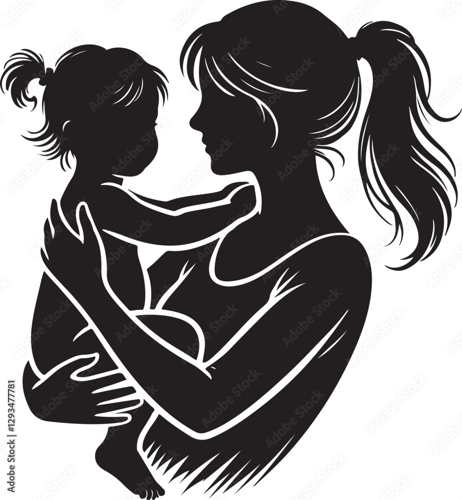 Mother & Child Silhouette Vector Art Set Mother & Child Silhouette Vector Art Set