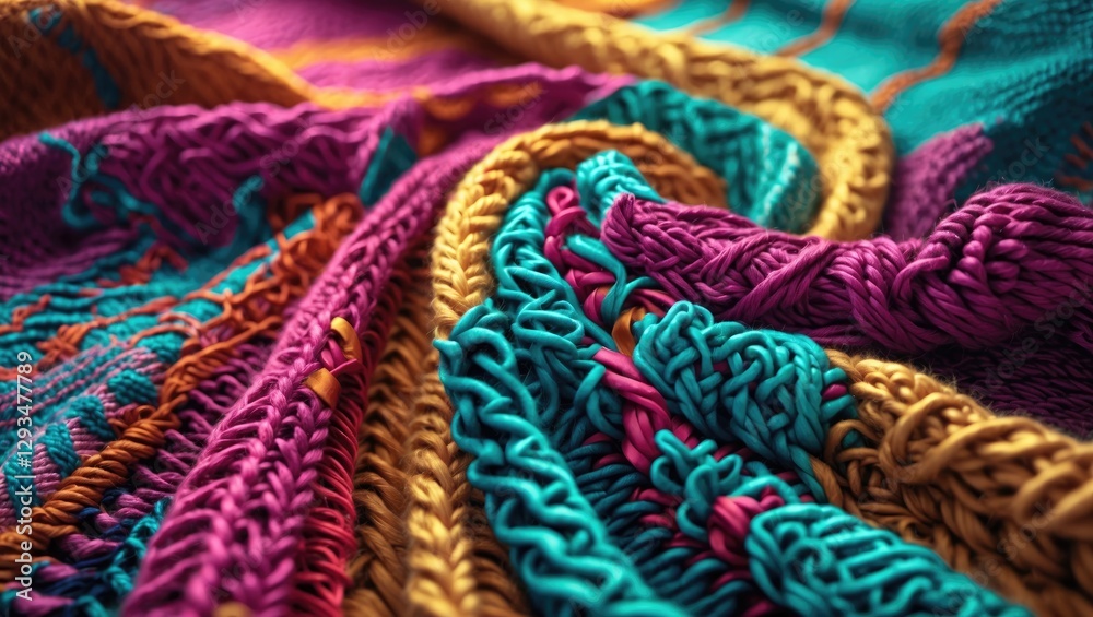 Colorful ethnic knitted fabric texture showcasing intricate patterns and vibrant hues for textile design inspiration. Colorful ethnic knitted fabric texture showcasing intricate patterns and vibrant hues for textile design inspiration.