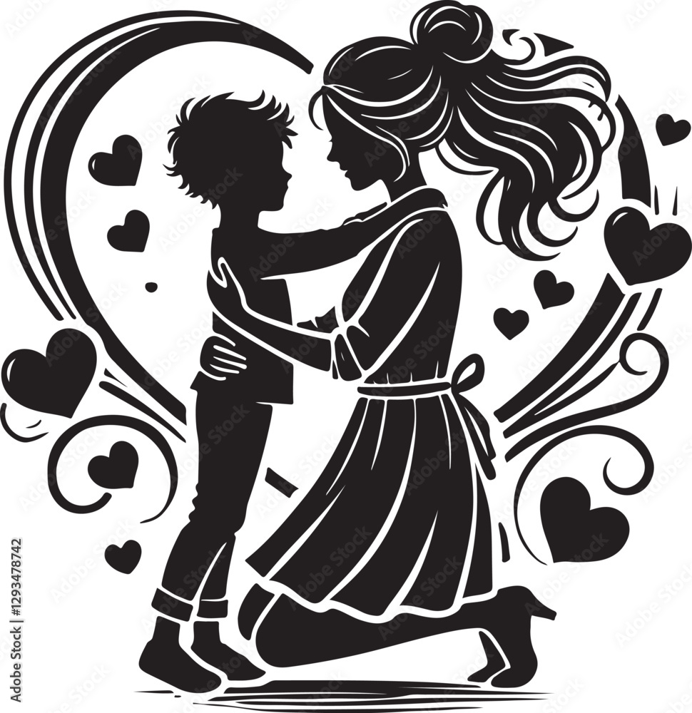 Mother & Child Silhouette Vector Art Set
