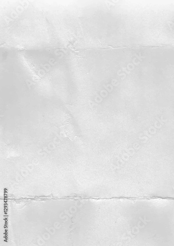 Blank folded light gray paper sheet. Empty crumpled white grey paper background texture