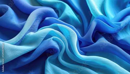Abstract soft chiffon fabric texture in shades of blue and aquamarine, featuring a wavy design, ideal for backgrounds and textile designs.