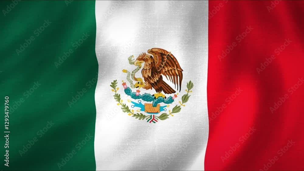 Mexico flag animation moving smoothly with cloth pattern. 4K quality