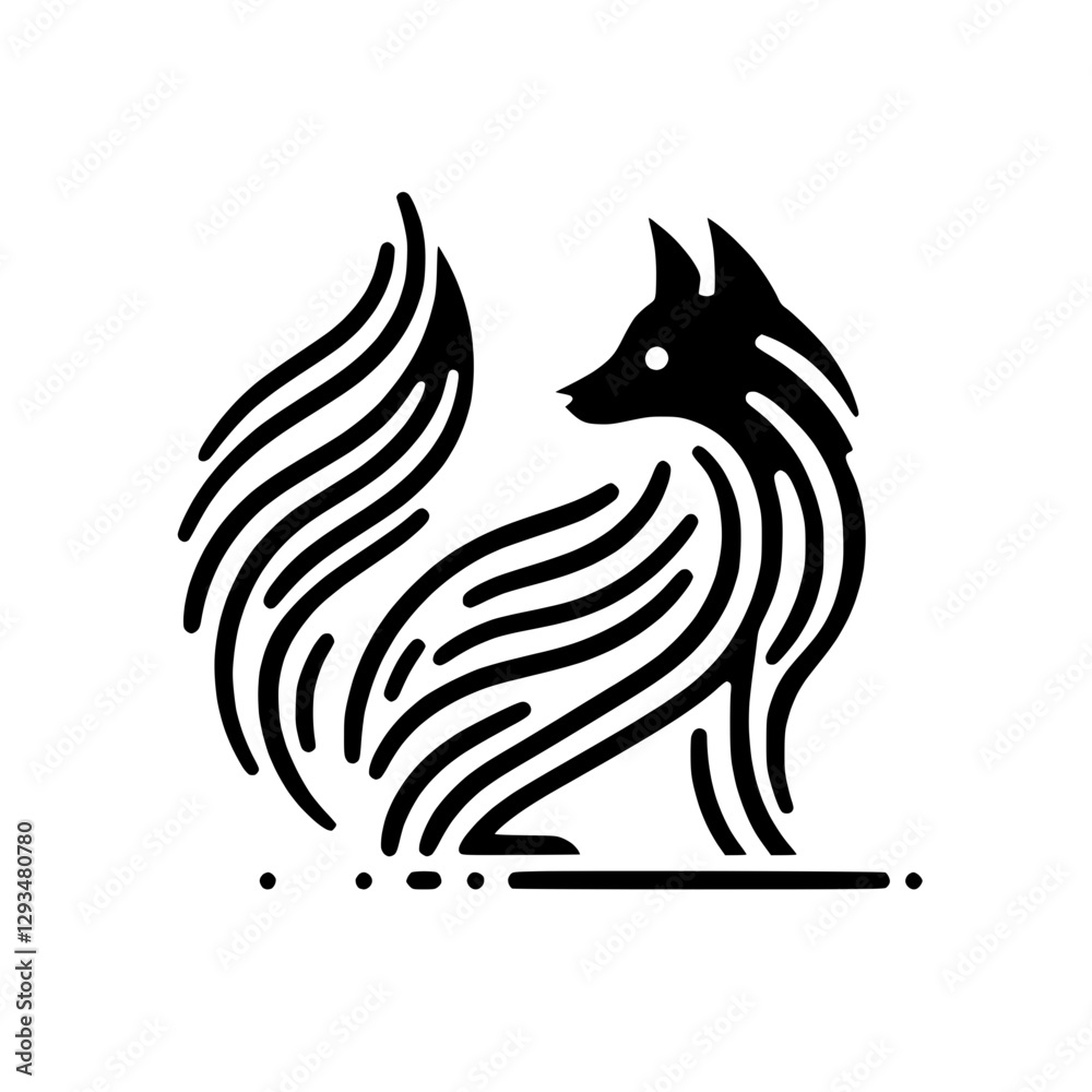 Stylized fox illustration with flowing line patterns in black color Stylized fox illustration with flowing line patterns in black color