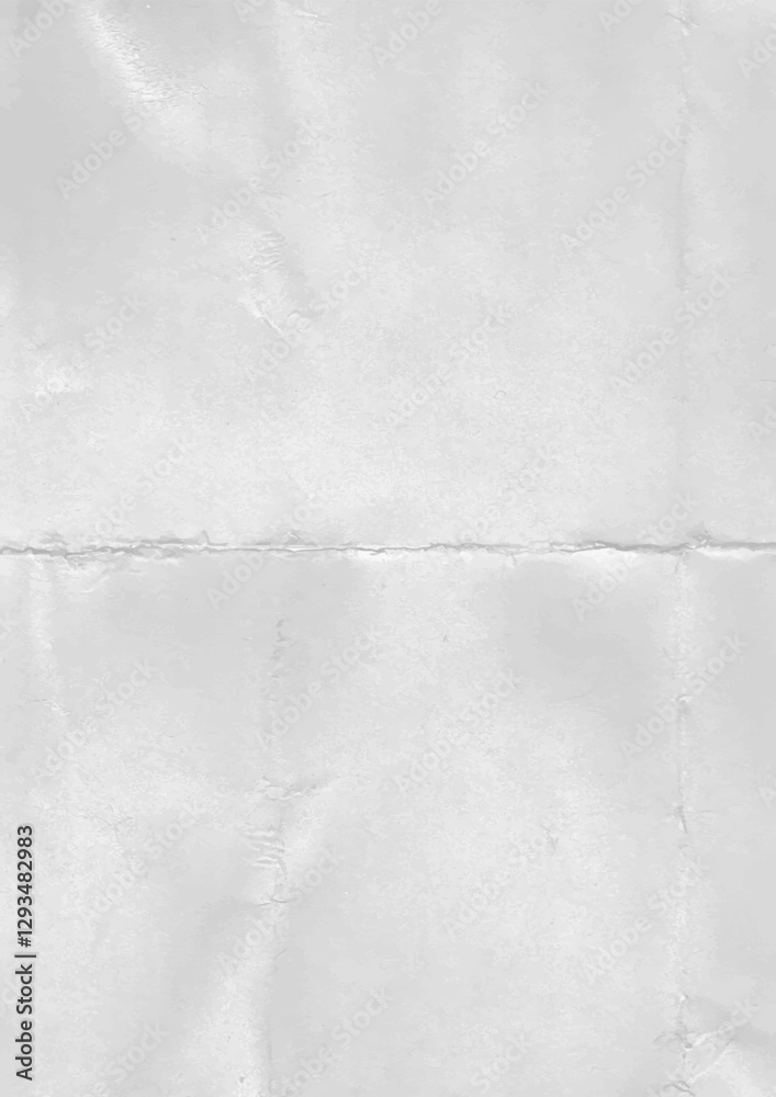 Blank folded light gray paper sheet. Empty crumpled white grey paper background texture 