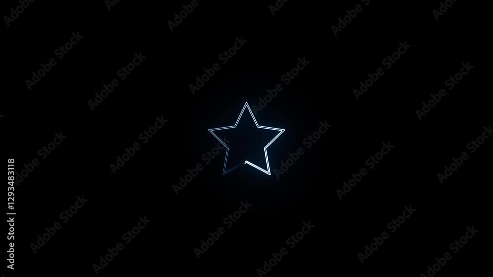Neon outline quarter star left icon glowing black background animation