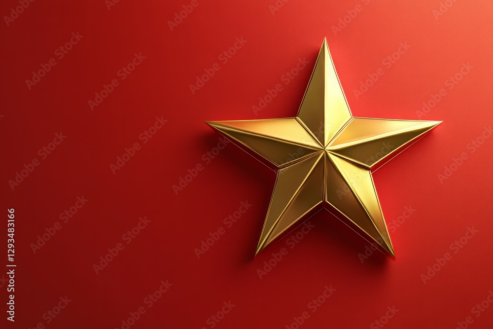 Golden star on red background with lighting effect. Neural network AI generated Golden star on red background with lighting effect. Neural network AI generated