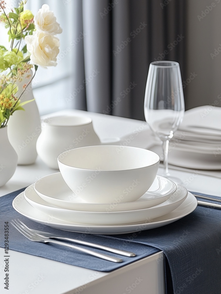 Elegant Minimalist Table Setting with White Dishware Elegant Minimalist Table Setting with White Dishware