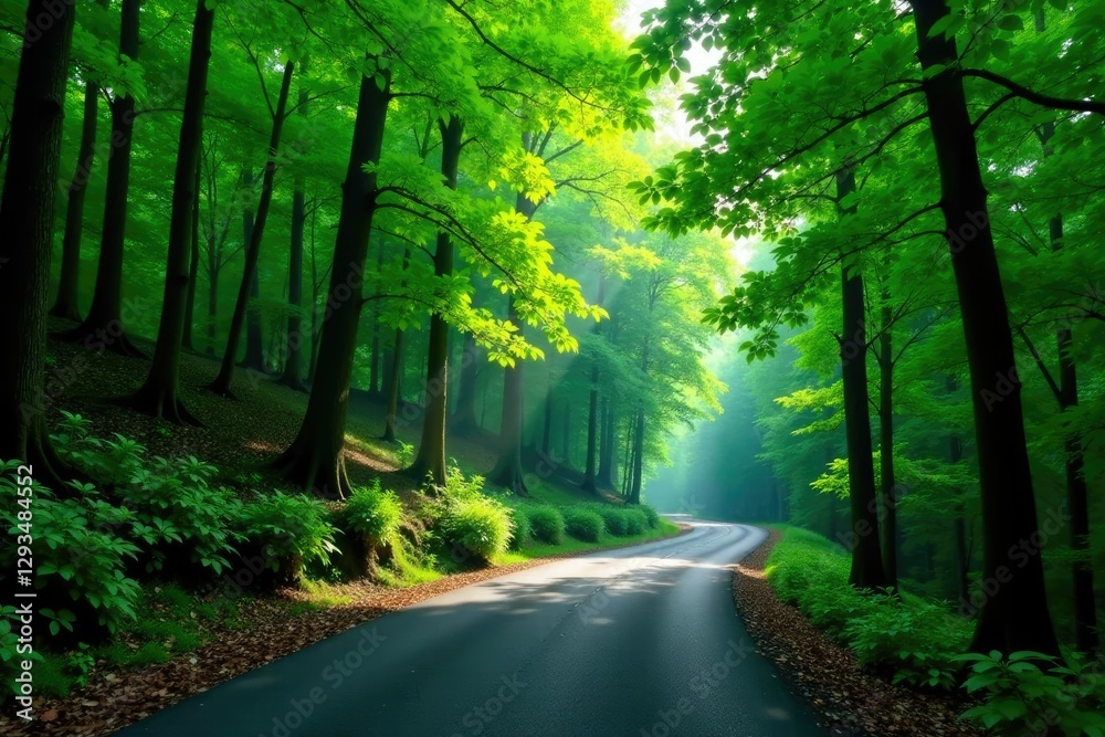 Obraz premium Lush forest canopy above the Blue Ridge Parkway, forest sounds, road winding