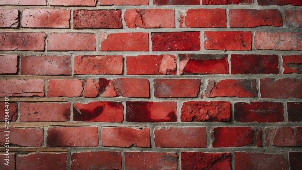 Obraz premium Textured red brick wall with various shades highlighting the natural imperfection and character of aged masonry.