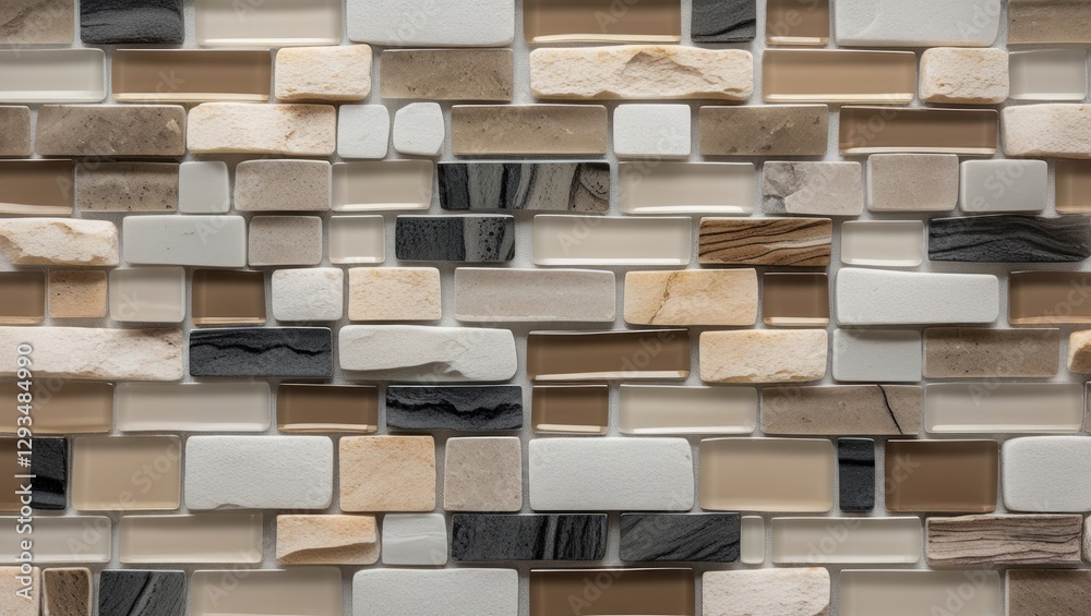 Seamless quartz ceramic mosaic stone texture in beige gray and white with a rectangular pattern suitable for interior design backgrounds Seamless quartz ceramic mosaic stone texture in beige gray and white with a rectangular pattern suitable for interior design backgrounds