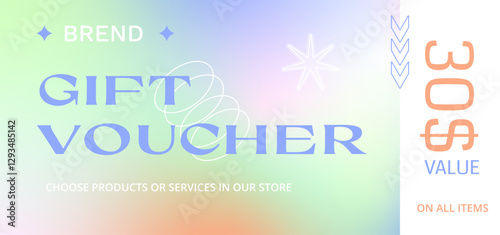 Y2K gradient holographic gift voucher or coupon template in blurry aura aesthetics