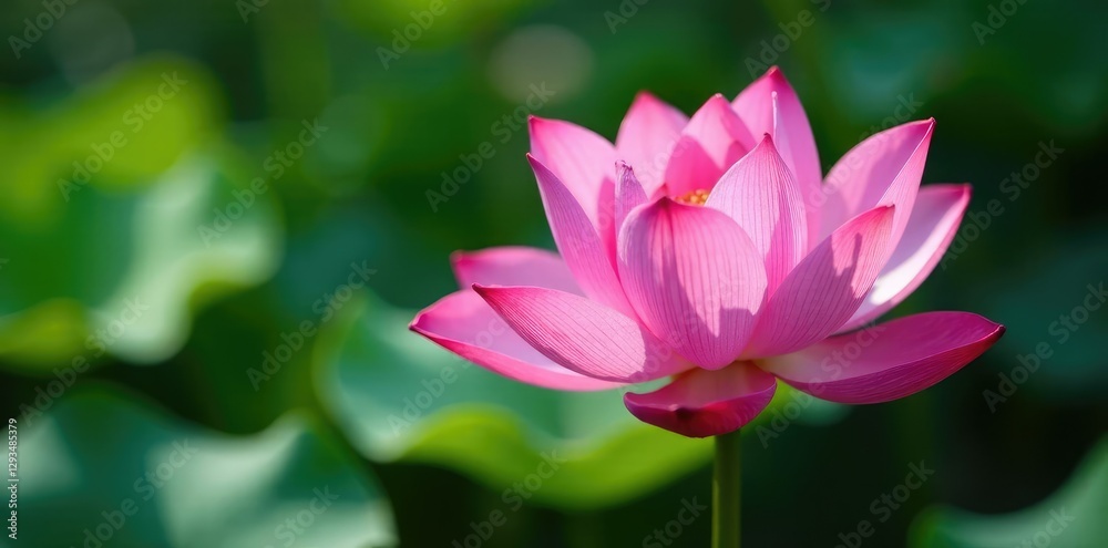 Pink lotus slowly opening its delicate petals, bloom, water lily Pink lotus slowly opening its delicate petals, bloom, water lily