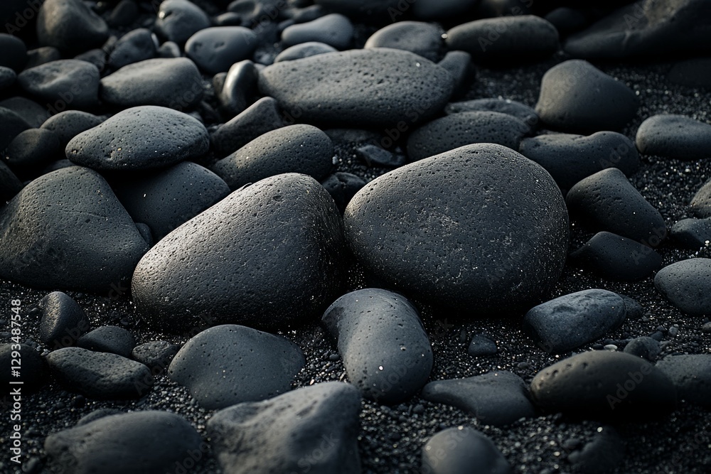 Smooth black stones with natural texture in soft lighting. Neural network AI generated Smooth black stones with natural texture in soft lighting. Neural network AI generated