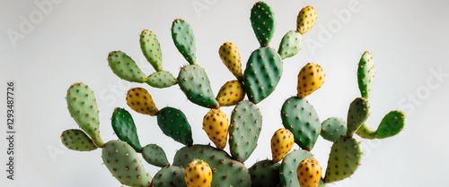 Prickly Pear Cactus with Colorful Fruit on a White Background Ideal for Nature and Gardening Themes with Space for Text or Design. photo