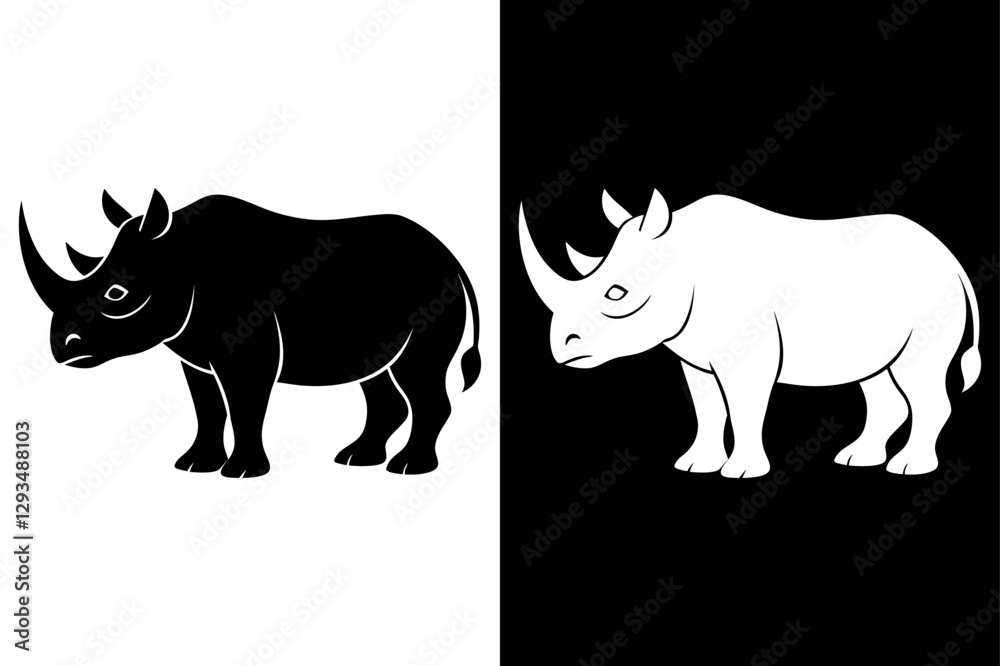 Fototapeta premium High-Quality Rhinoceros Silhouette Vector Icon Design onBlack And White Background.