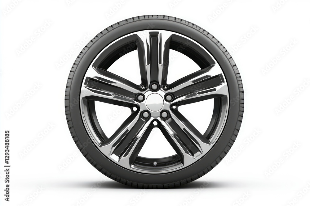 Shiny alloy car wheel on white background. Neural network AI generated Shiny alloy car wheel on white background. Neural network AI generated