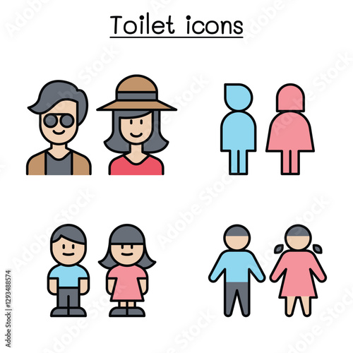 Toilet icon set in thin line style