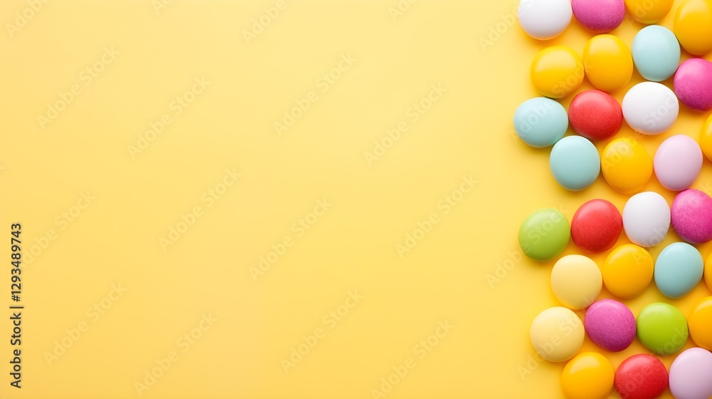 Obraz premium Colorful Candy Sweets on Yellow Background with Copy Space