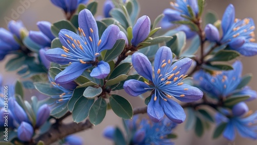 Vibrant Violet Blue Acacia Flowers with Lush Green Leaves in Blooming Natural Environment photo