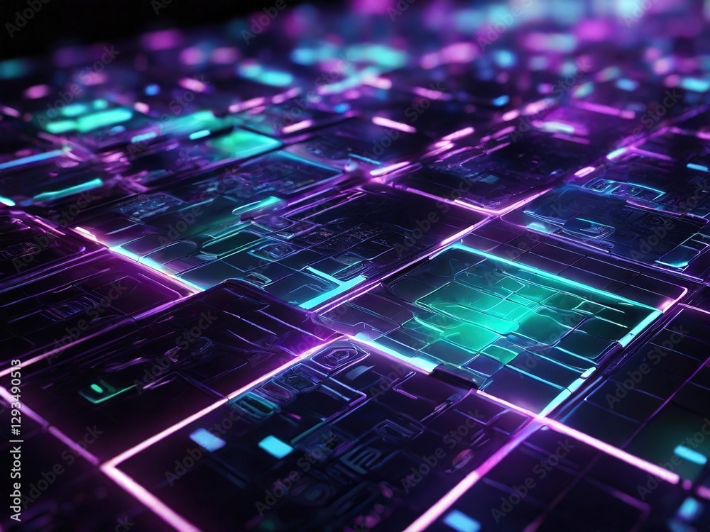 Obraz premium Futuristic Glowing Neon Cyber Grid with Abstract Digital Circuit Design