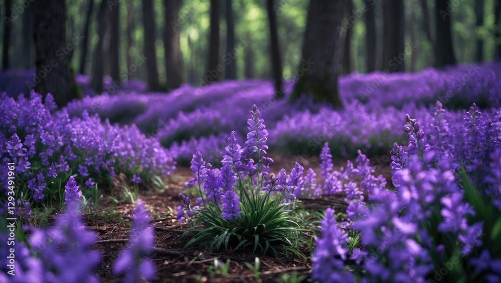 Obraz premium Vibrant Purple Flower Blossom Carpet in a Serene Forest Landscape