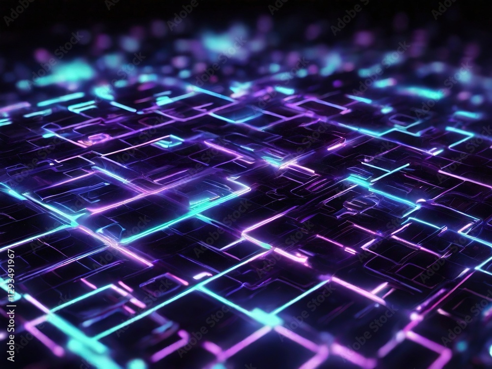 Obraz premium Futuristic Glowing Neon Cyber Grid with Abstract Digital Circuit Design